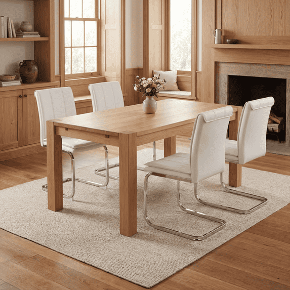 Hosnnlie Set of 4 White Dining Chairs, Arch Silver Legs, PU Leather, High-Density Foam, for Kitchen Dining Room