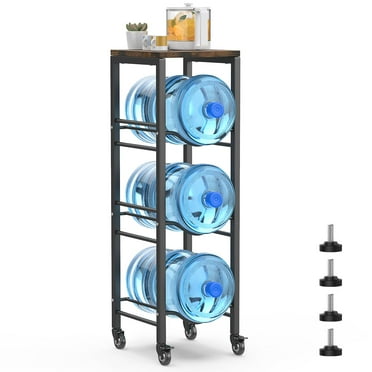Housolution 3-Tier 5 Gallon Water Jug Holder with Storage Shelve, 5 Gallon Water Jug Rack with Lockable Wheels, 5 Gallon Water Bottle Holder, Water Jug Stand for Kitchen Office Living Room, Brown