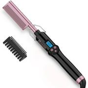 Hoson Electric Hot Comb, Straightening Comb for Wigs, Hot Comb Hair Straightener for American African Hair, 450F High Heat LCD Display with Dual Voltage, Rose Gold