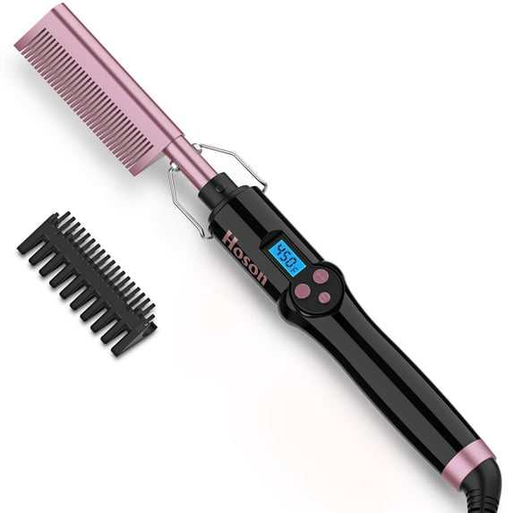 Hoson Electric Hot Comb, Straightening Comb for Wigs, Hot Comb Hair Straightener for American African Hair, 450F High Heat LCD Display with Dual Voltage, Rose Gold