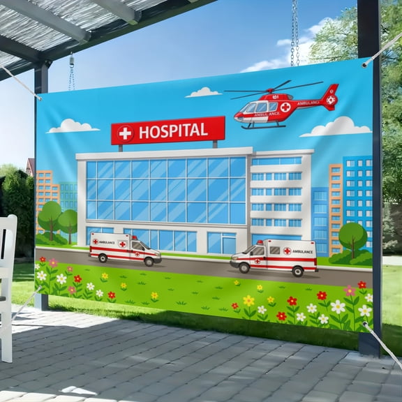 Hospital Backdrop for Nurse Graduation Ambulance Medical Photography Background Paramedic Retirement Party Decorations Nursing School Doctor Office Backdrops Kids Photo Booth Prop