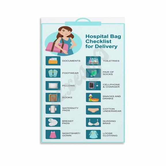 Hospital Bag Checklist Poster Clinic Labor And Delivery Prep Guide Wall Art (4) Canvas for Living Room Bedroom Decor