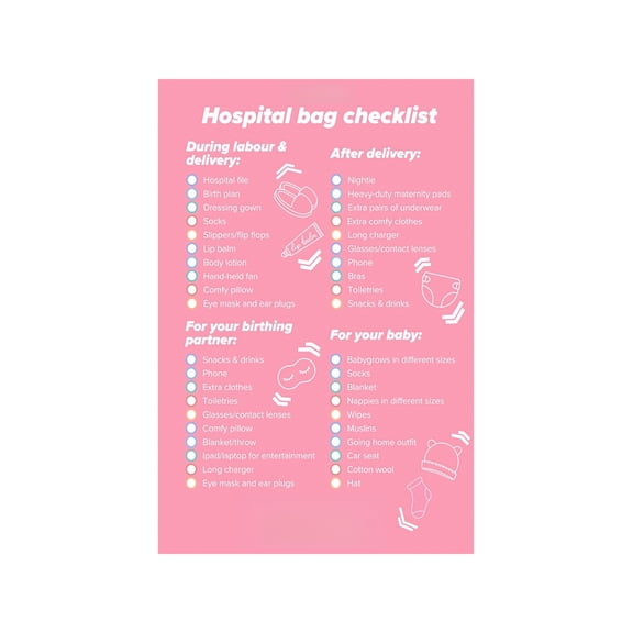 Hospital Bag Preparation Poster Labor and Delivery Checklist Wall Art For New Mom Baby Shower Gift Nursery Decor