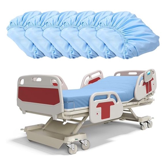 Hospital Bed Sheets 6-Pack - Twin XL Fitted - Blue Polyester - 36x84x14 Inch - Hotel, Spa, Home Use