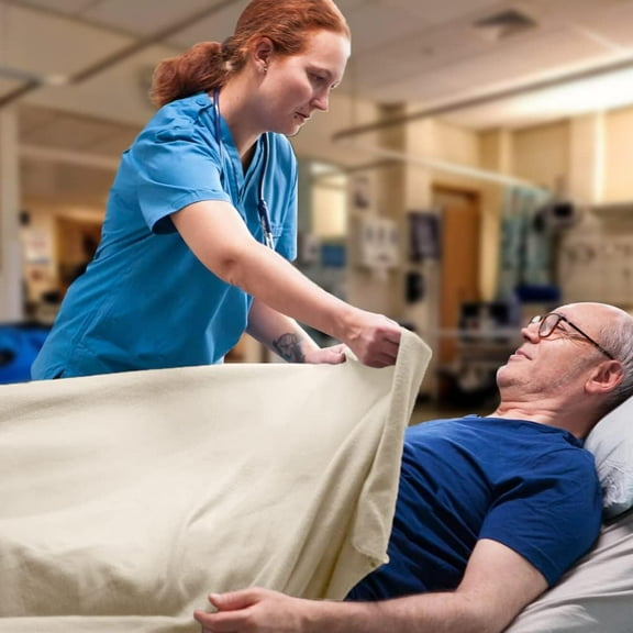 Hospital Blankets Twin Size 100% Cotton Thermal Blanket Hospital Style Blanket - Lightweight Hospital Blanket - Hospital Blankets - General Hospital Blanket Twin 90x70 Inches (Natural)