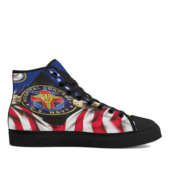 Hospital Corpmen US Navy High Top Canvas Shoes Sneakers Black Size 13