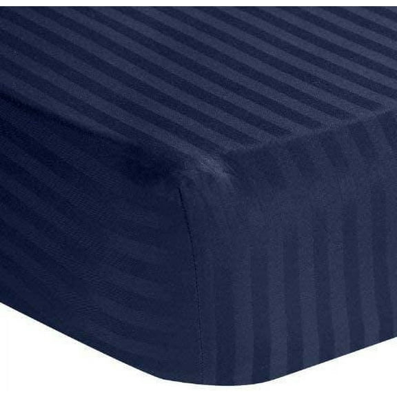 Hospital Fitted Sheet Set 2PC- All Around Elastic Hospital Fitted Sheets & Pillow Cover, 100% Egyptian Cotton, 600TC, 12" Deep Pocket, Soft-Navy Blue Stripe, Standard Size (36"x 80")