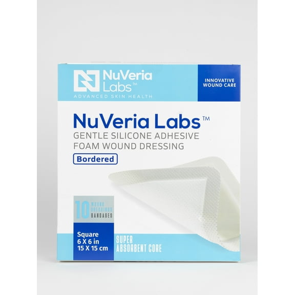 Hospital Grade Bordered Silicone Foam Wound Dressing - Gentle Silicone Adhesive Helps minimize discomfort, 6 x 6" Square, 10 Each/Box