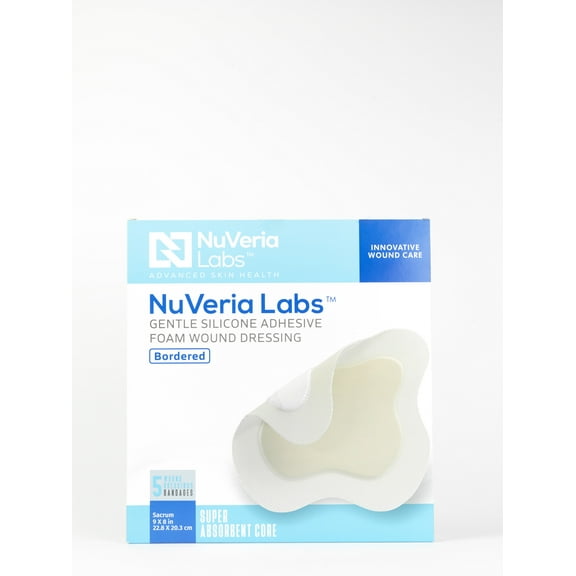 Hospital Grade Sacral Bordered Silicone Foam Wound Dressing - Gentle Silicone Adhesive Helps minimize discomfort, 9 x 9" Sacrum-Shaped, 5 Each/Box