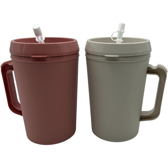 Hospital Insulated Double-Walled Water Pitchers 34 oz capacity With Flexible Straw and Pouring Spout 1 Rose and 1 Grey - (2 Pack)