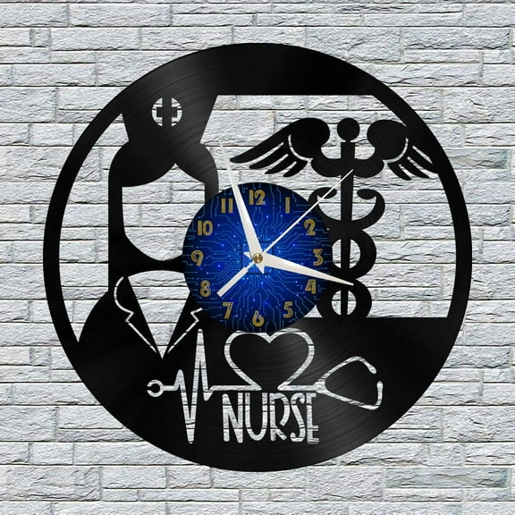 Hospital Nurse 12 Inch Vinyl Record Wall Clock - Silent, Creative, and Unique Clock for Living Room, Entryway, or Bedroom Decor - Perfect Gift Idea(12 inchs B without LED)