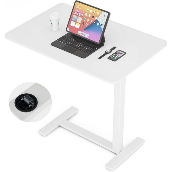 Hospital Over Bed Table with Wheels Beside Table TV Tray for Bed Adjustable Height, Portable Rolling Desk for Home Medical, Laptop, Breakfast, White
