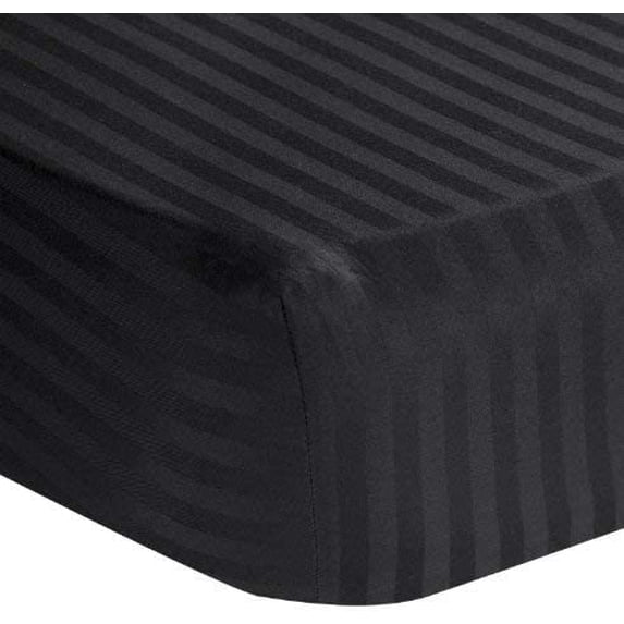 Hospital Sheets 3PC Set - 100% Cotton Sheets for Hospital Beds (6" Inch) Deep Pocket, 400TC Pure Cotton Fitted Sheets, Flat Sheet and Pillowcases - Black Stripe, Twin (39" x 75")