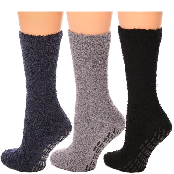 Anti-Skid Hospital Socks Fuzzy Sleeping Socks Grip Socks For Women Men 3 Pairs Black