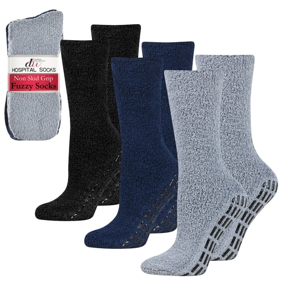 Anti-Skid Hospital Socks Fuzzy Sleeping Socks Grip Socks For Women Men 3 Pairs Black