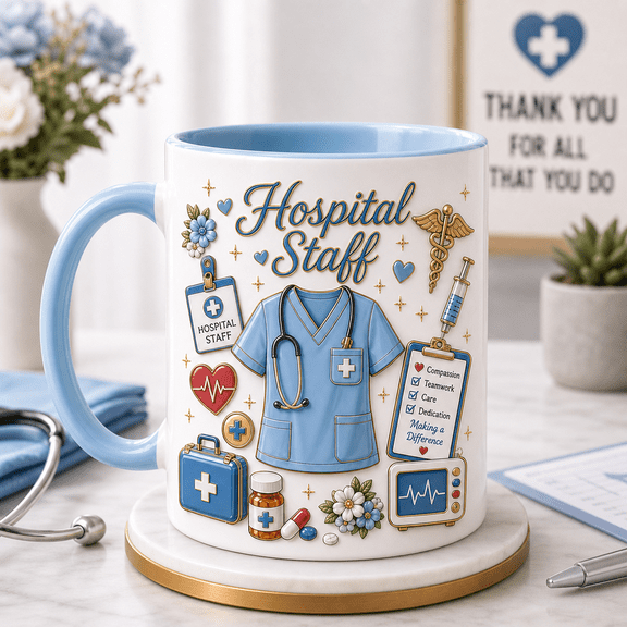 Hospital Staff Gift Mug, Personalized Nurse Coffee Cup for RN LPN Graduation