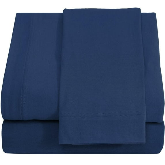 Hospital Twin Extra Long 100% Cotton Jersey Sheet Set - Soft and Comfy - by Crescent Bedding -Twin XL Navy Blue
