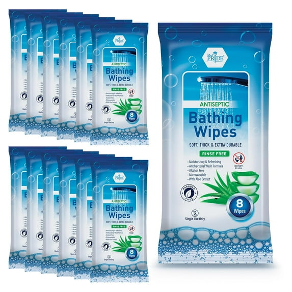 Hospital Wipes for Bathing, Waterless Rinse Free Bath Wipes for Adults, Microwavable Soft Thick, 12 Packs (96 Count), e Vera