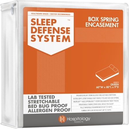 Hospitology Sleep Defense System Box Spring Encasement Bed Bug Proof Zippered Protector Queen 60" W x 80" L