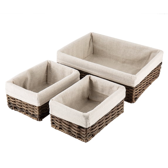 Hosroome Handmade Wicker Storage Baskets - Set of 3, Brown, Small Home ...