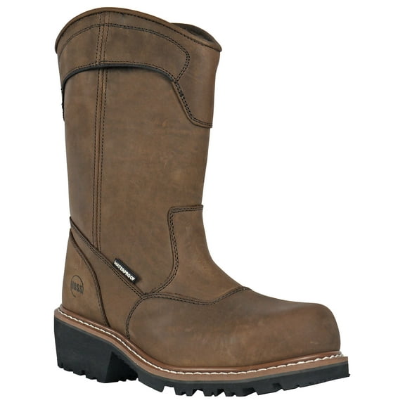 Hoss Men's Brown Bufford Pull on Composite Toe Safety Toe Wellington Boot