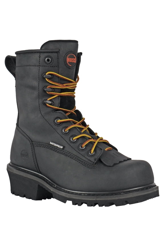 HOSS Men’s Composite Toe Waterproof Logger Work Boot Slip Resistant EH PR Cross Cut Kiltie Black