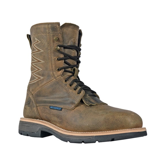 HOSS Men’s Composite Toe Waterproof Lace-Up Kiltie Work Boot Slip Resistant EH Brisbee Lacer 8" Distressed