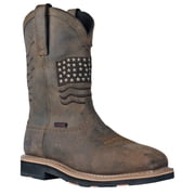 HOSS Men s Soft Toe Waterproof Pull-On Western Work Boot Slip Resistant EH Rushmore Brown Patriotic