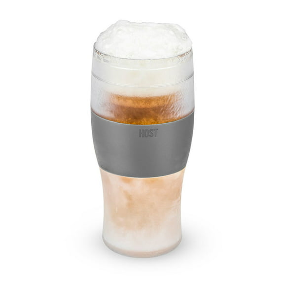 Host Beer FREEZE Glasses - Double Walled Plastic Cooling Cup, Gray