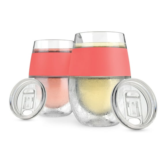 Host Freeze Wine Glasses with Lids, Insulated Tumblers 8.5oz Set of 2 Coral