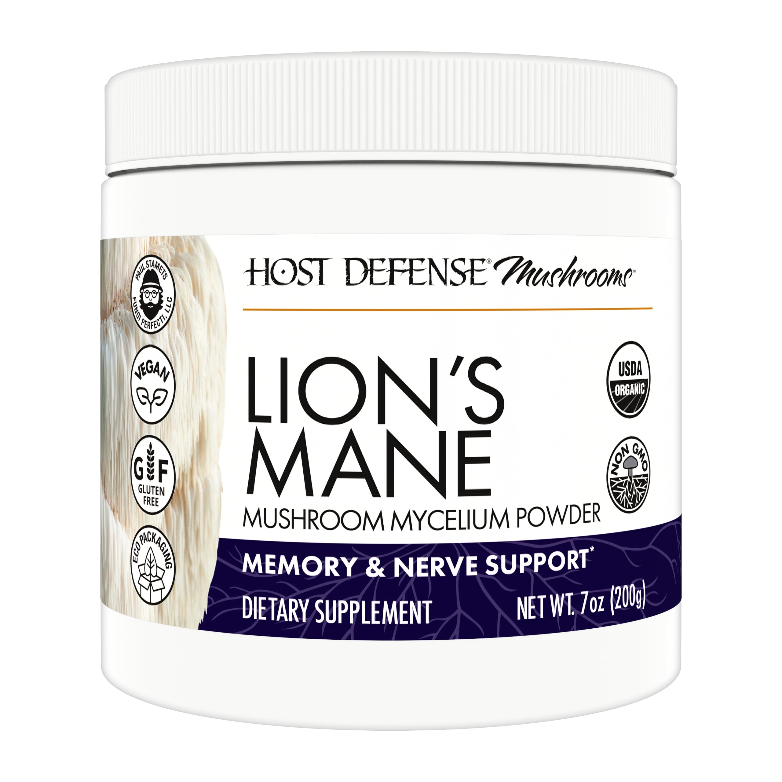 Host Defense, Lions Mane Powder, Supports Mental Clarity, Focus and Memory, Mushroom Supplement, 7 Ounce, Plain