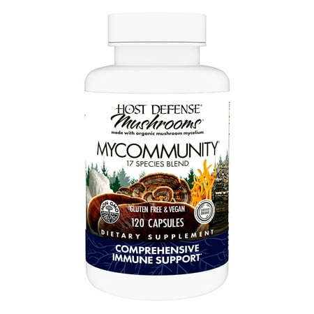 Host Defense MyCommunity Capsules - 17 Species Blend Mushroom Supplement for Immune Support - Herbal Aid with Lion's Mane, Reishi. Chaga, Cordyceps, Turkey Tail & More - 120 Capsules (60 Servings)*
