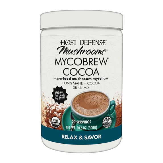 Host Defense Mushrooms Organic Lion's Mane Cocoa Powder, 10.6 oz (20 Servings)