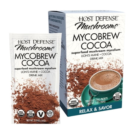 Host Defense, MycoBrew Cocoa Drink Mix, Supports Calm and Relaxation, With Lion's Mane Mushroom, 5oz - 10 Packets (0.5oz each)