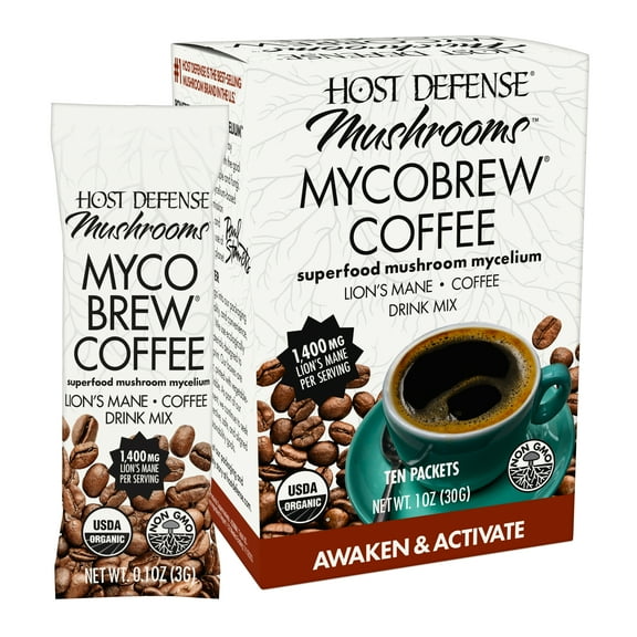 Host Defense MycoBrew Coffee - Awaken and Activate, 10 Packets (10 Servings)