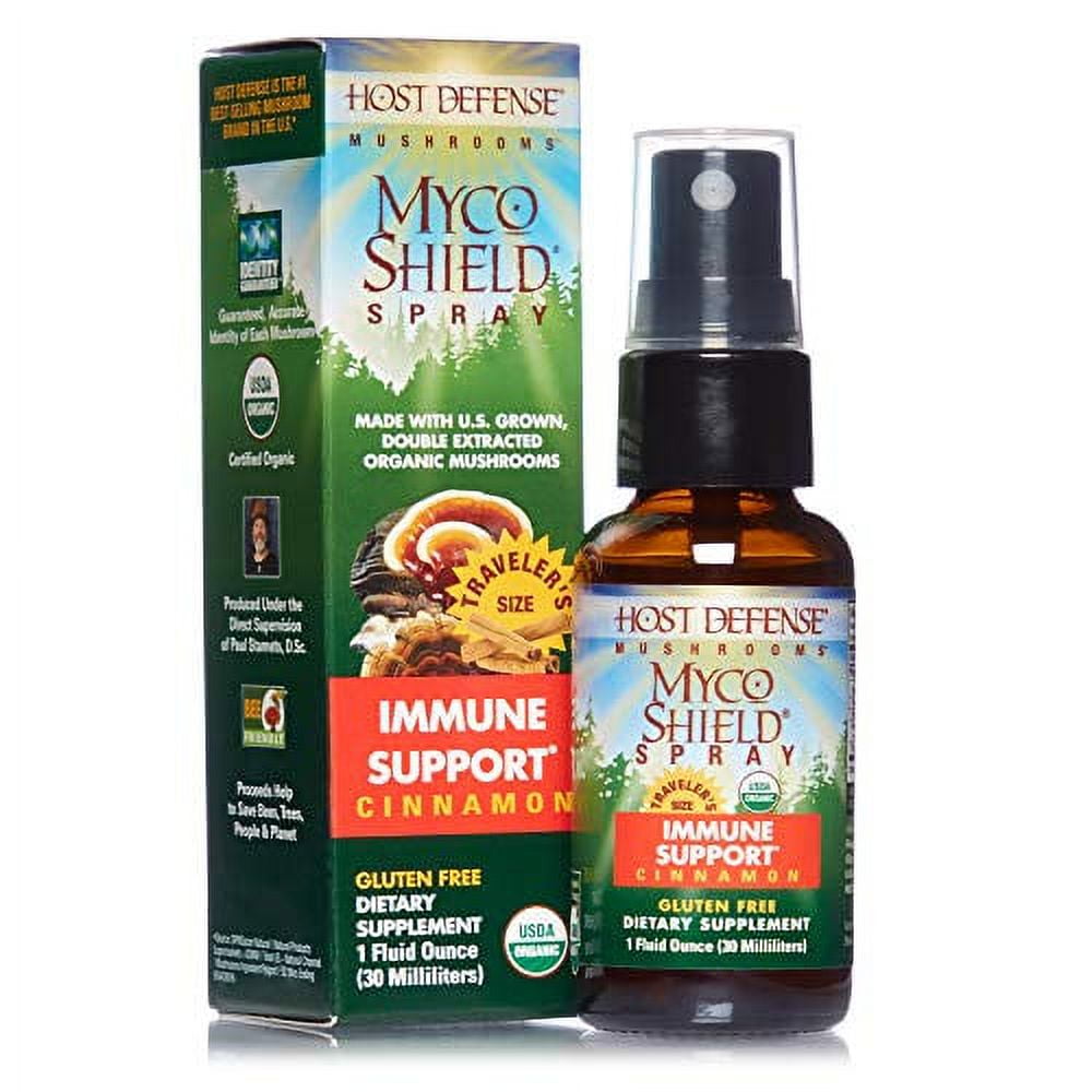 Host Defense Mycoshield Spray Daily Immune Support Mushroom Supplement Cinnamon 1 Fl Oz