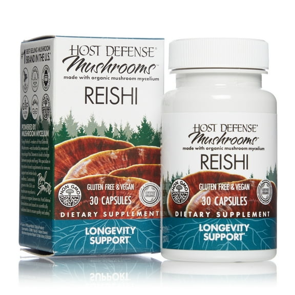 Host Defense, Reishi Capsules, Supports General Wellness and Vitality, Daily Mushroom Mycelium Supplement, USDA Organic, 30 Vegetarian Capsules (15 Servings)