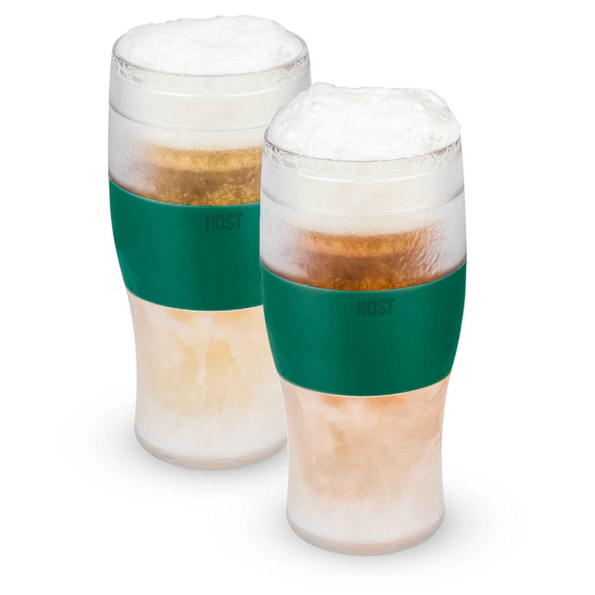 Host Freeze Beer Glasses - Double Walled Insulated Plastic Pint Glasses,  Green