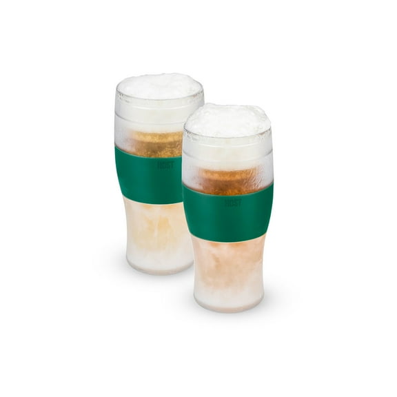 Host FREEZE Beer Glasses, Insulated Drinking Glasses, 16oz, Set of 2, Green
