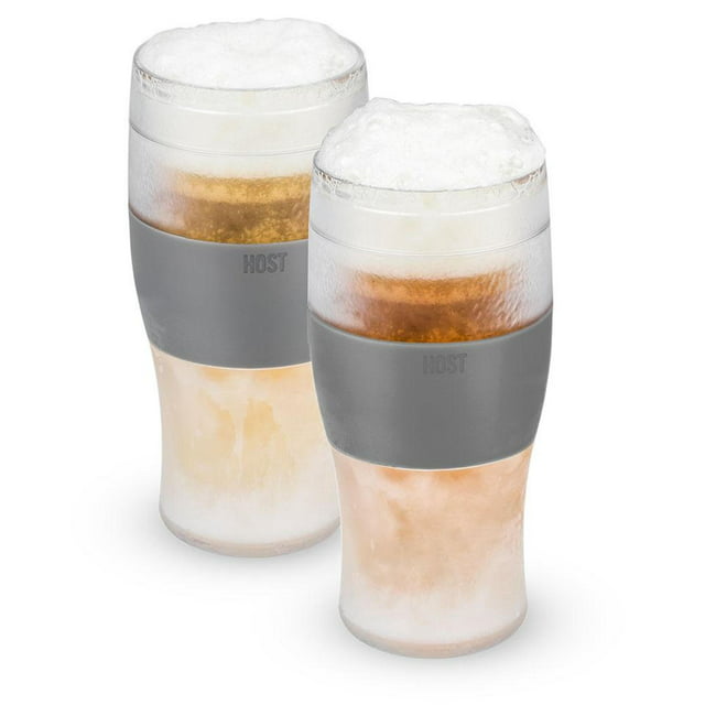 Host Freeze Beer Glasses - Double Walled Insulated Plastic Pint Glasses, Grey