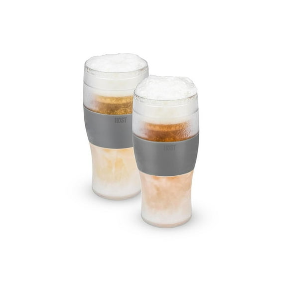 Host FREEZE Beer Glasses, Iced Coffee Tumblers, 16oz Set of 2, Gray