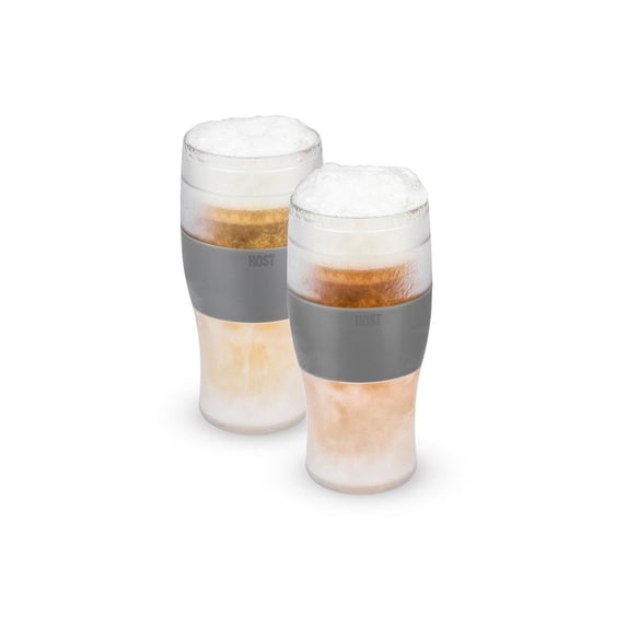 Host FREEZE Beer Glasses, Iced Coffee Tumblers, 16oz Set of 2, Gray