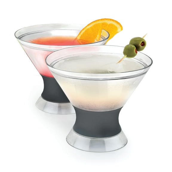 Host Freeze Double Wall Insulated Martini Plastic Cooling Cups, Set of 2, Grey