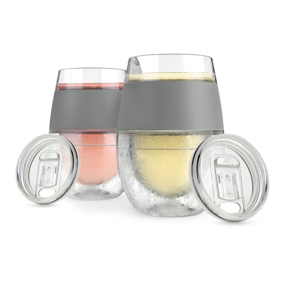 Host Freeze Wine Glasses with Lids, Insulated Tumblers, 8.5oz Set of 2 Gray