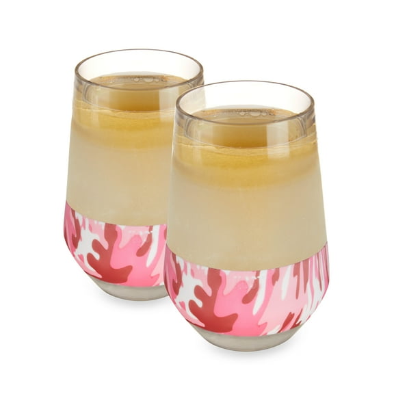 Host Freeze XL Cooling Cup, Insulated Wine Glasses 12 oz Set of 2 Pink Camo