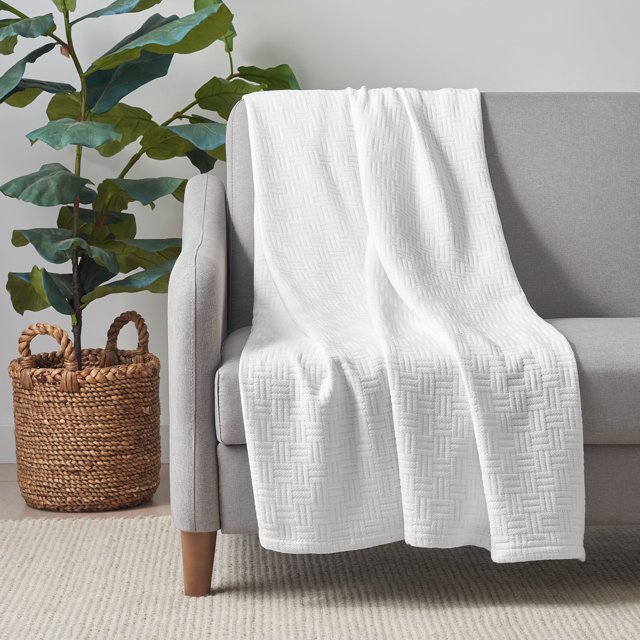 Host & Home 100% Cotton Basketweave Throw, Lightweight Blanket, 300GSM ...