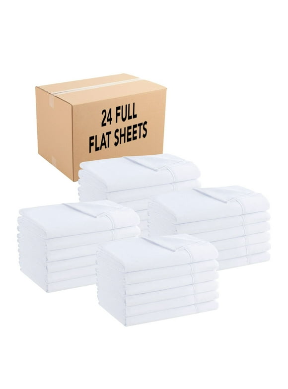 Host & Home Bulk Brushed Microfiber Flat Sheets - Bedding Essentials for House & Rentals - Full - (Case of 24) White