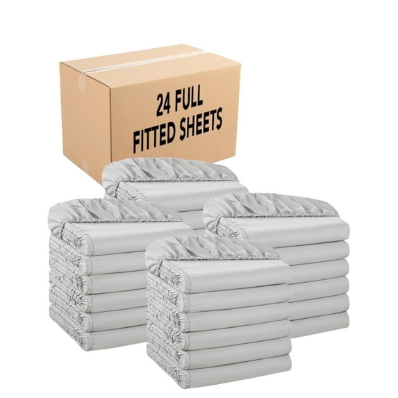 Host & Home Bulk Fitted Microfiber Sheets - Bedding Essentials for House & Rentals - Full - (Bulk Case of 24) Grey