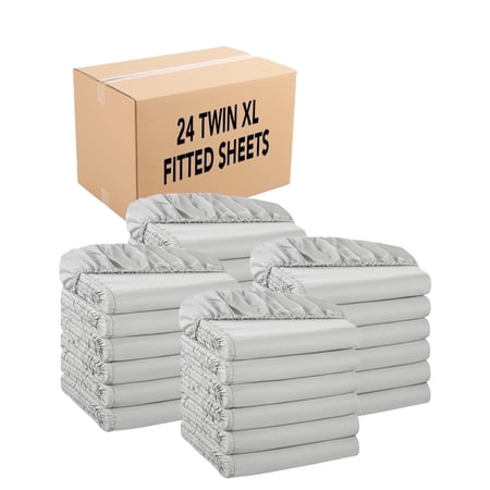Host & Home Bulk Fitted Microfiber Sheets - Bedding Essentials for House & Rentals - Twin XL - (Bulk Case of 24) Grey