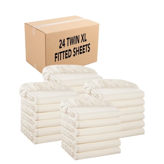 Host & Home Bulk Fitted Microfiber Sheets - Bedding Essentials for House & Rentals - Twin XL - (Bulk Case of 24) Ivory